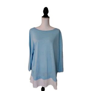 New J. Jill Soft Blue Linen Top With Cotton Trim